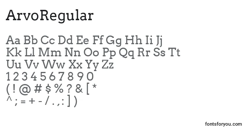 A fonte ArvoRegular – alfabeto, números, caracteres especiais