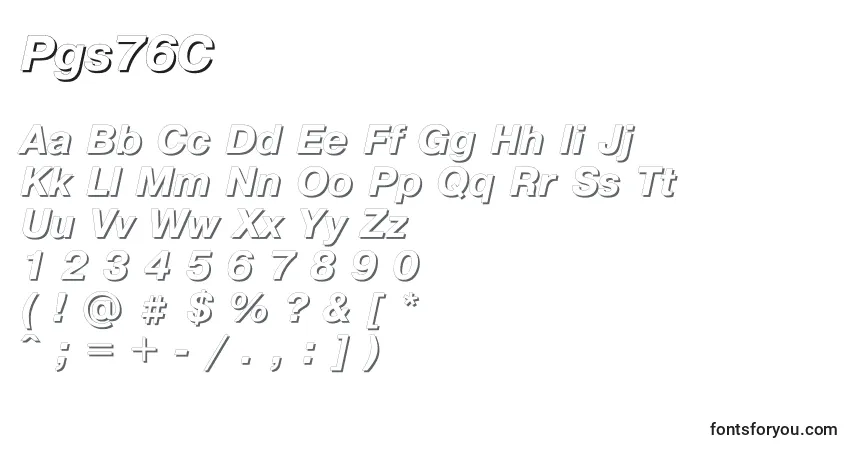 Czcionka Pgs76C – alfabet, cyfry, specjalne znaki