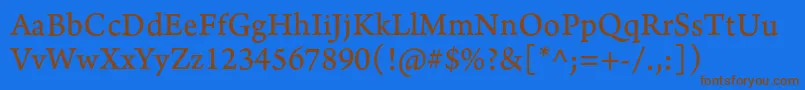 フォントArnoproRegular08pt – 茶色の文字が青い背景にあります。