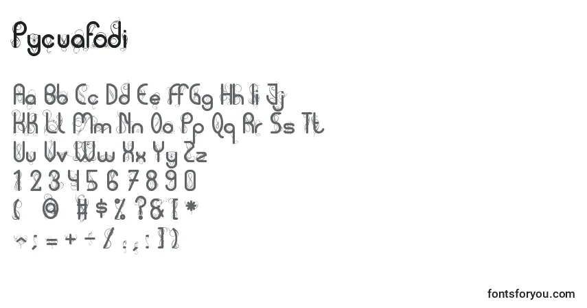 A fonte Pycuafodi – alfabeto, números, caracteres especiais