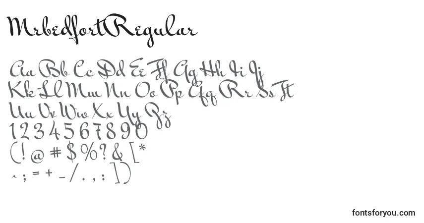 A fonte MrbedfortRegular – alfabeto, números, caracteres especiais
