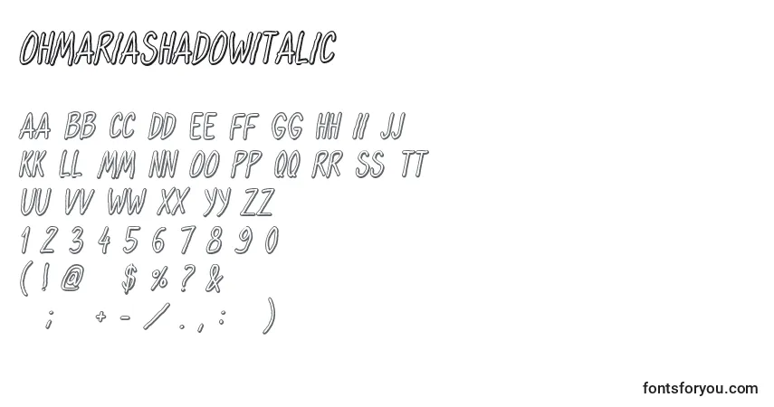 Шрифт OhmariaShadowItalic – алфавит, цифры, специальные символы