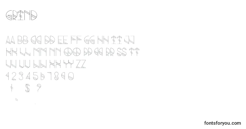 A fonte Grind – alfabeto, números, caracteres especiais