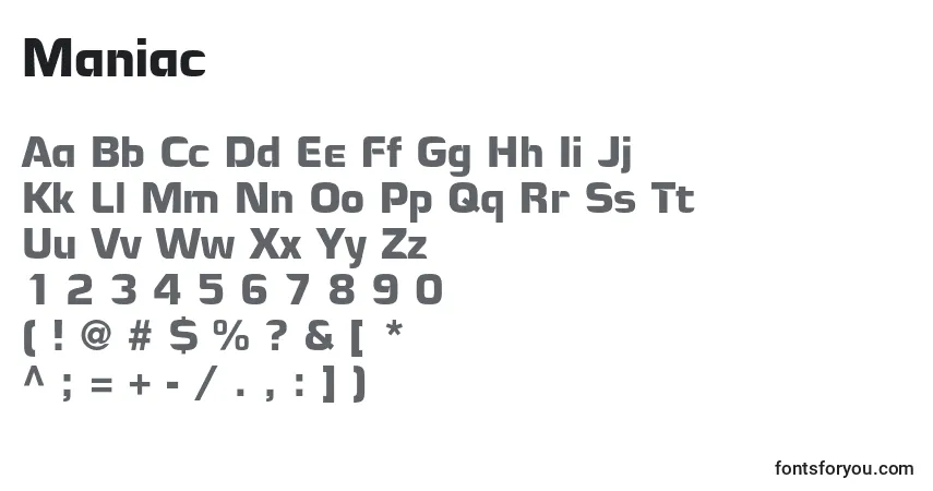 Schriftart Maniac (73256) – Alphabet, Zahlen, spezielle Symbole