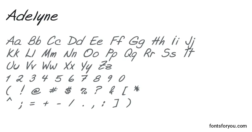 Schriftart Adelyne – Alphabet, Zahlen, spezielle Symbole