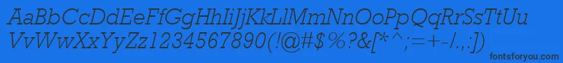 RockwellMtLightItalic-Schriftart – Schwarze Schriften auf blauem Hintergrund