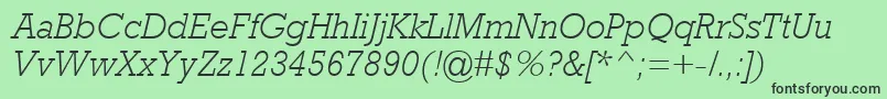 RockwellMtLightItalic-Schriftart – Schwarze Schriften auf grünem Hintergrund