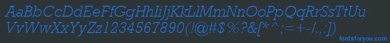 フォントRockwellMtLightItalic – 黒い背景に青い文字