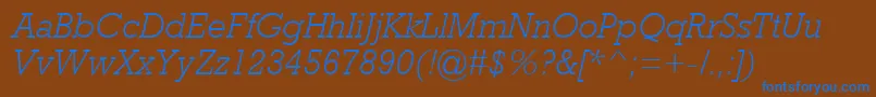 RockwellMtLightItalic-fontti – siniset fontit ruskealla taustalla