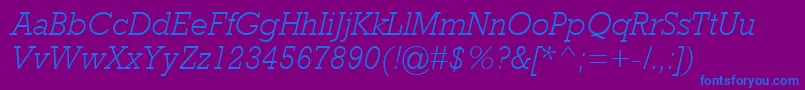 RockwellMtLightItalic-fontti – siniset fontit violetilla taustalla