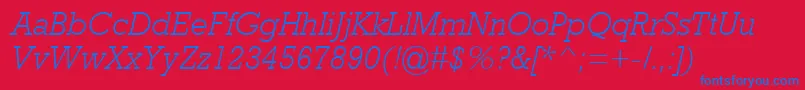 RockwellMtLightItalic-Schriftart – Blaue Schriften auf rotem Hintergrund