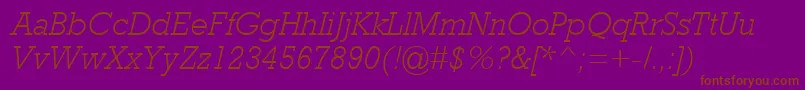 RockwellMtLightItalic-Schriftart – Braune Schriften auf violettem Hintergrund