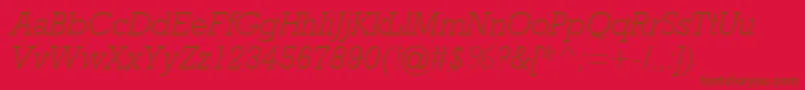 RockwellMtLightItalic-Schriftart – Braune Schriften auf rotem Hintergrund