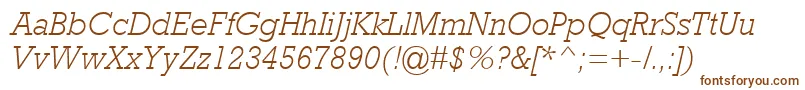RockwellMtLightItalic-Schriftart – Braune Schriften auf weißem Hintergrund