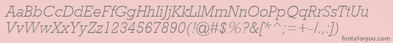 RockwellMtLightItalic-fontti – harmaat kirjasimet vaaleanpunaisella taustalla