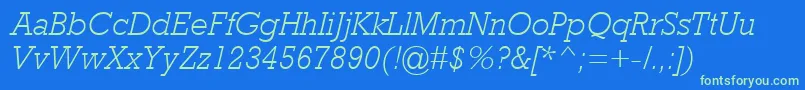 RockwellMtLightItalic Font – Green Fonts on Blue Background