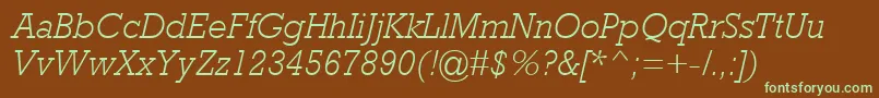 フォントRockwellMtLightItalic – 緑色の文字が茶色の背景にあります。