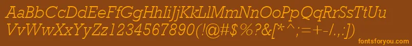 RockwellMtLightItalic-fontti – oranssit fontit ruskealla taustalla