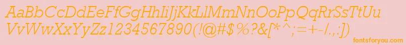 RockwellMtLightItalic-Schriftart – Orangefarbene Schriften auf rosa Hintergrund
