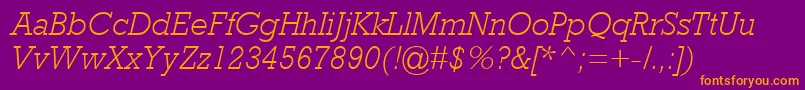 RockwellMtLightItalic-Schriftart – Orangefarbene Schriften auf violettem Hintergrund