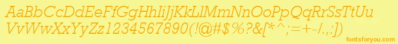 フォントRockwellMtLightItalic – オレンジの文字が黄色の背景にあります。