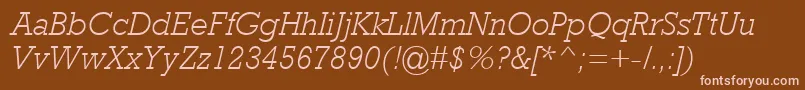 RockwellMtLightItalic-fontti – vaaleanpunaiset fontit ruskealla taustalla