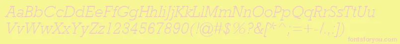 RockwellMtLightItalic-fontti – vaaleanpunaiset fontit keltaisella taustalla