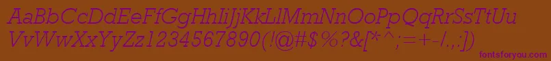 RockwellMtLightItalic-fontti – violetit fontit ruskealla taustalla