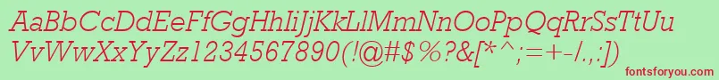 RockwellMtLightItalic-fontti – punaiset fontit vihreällä taustalla