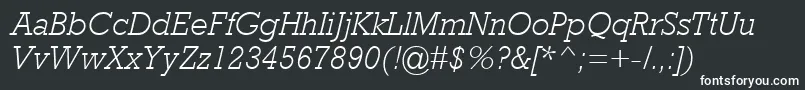 RockwellMtLightItalic-fontti – valkoiset fontit mustalla taustalla