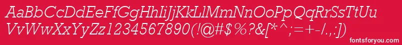 RockwellMtLightItalic-Schriftart – Weiße Schriften auf rotem Hintergrund