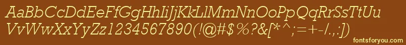 RockwellMtLightItalic-fontti – keltaiset fontit ruskealla taustalla