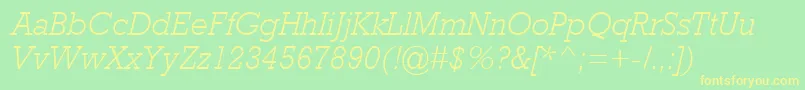 RockwellMtLightItalic-fontti – keltaiset fontit vihreällä taustalla