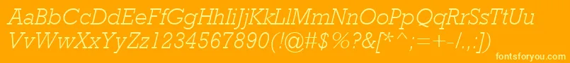 RockwellMtLightItalic-fontti – keltaiset fontit oranssilla taustalla