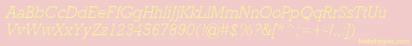 RockwellMtLightItalic-fontti – keltaiset fontit vaaleanpunaisella taustalla
