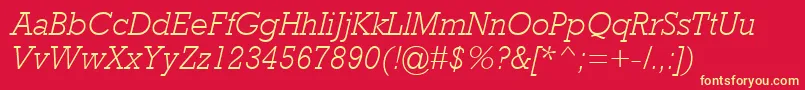 RockwellMtLightItalic-fontti – keltaiset fontit punaisella taustalla