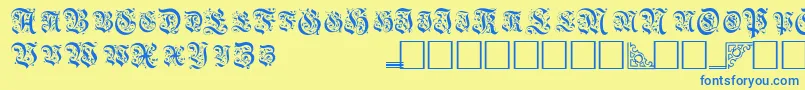 TopiascapssskRegular-Schriftart – Blaue Schriften auf gelbem Hintergrund
