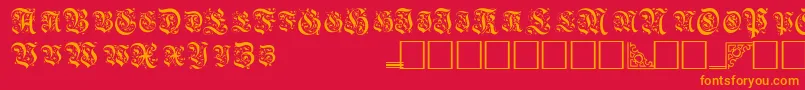 フォントTopiascapssskRegular – 赤い背景にオレンジの文字