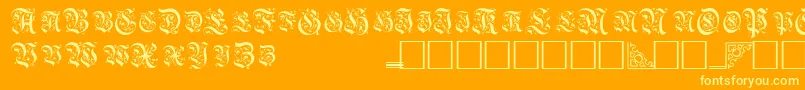 TopiascapssskRegular-Schriftart – Gelbe Schriften auf orangefarbenem Hintergrund