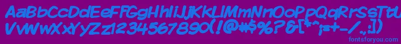 KomikaDisplayBold-Schriftart – Blaue Schriften auf violettem Hintergrund