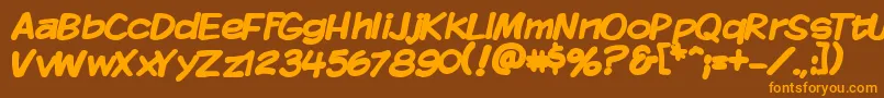 KomikaDisplayBold-Schriftart – Orangefarbene Schriften auf braunem Hintergrund
