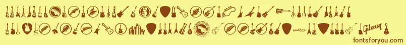 ElectricGuitarIcons-Schriftart – Braune Schriften auf gelbem Hintergrund