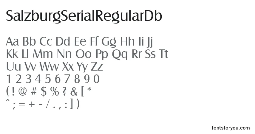 Czcionka SalzburgSerialRegularDb – alfabet, cyfry, specjalne znaki