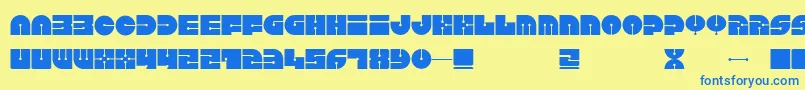 フォントKeel – 青い文字が黄色の背景にあります。