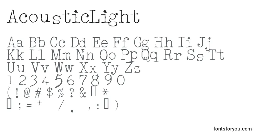 A fonte AcousticLight – alfabeto, números, caracteres especiais