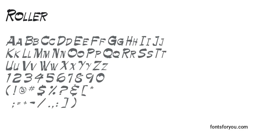 Schriftart Roller – Alphabet, Zahlen, spezielle Symbole