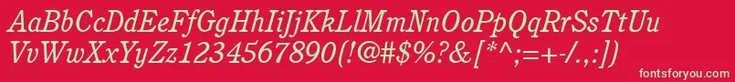 ItcCushingLtBookItalic Font – Green Fonts on Red Background