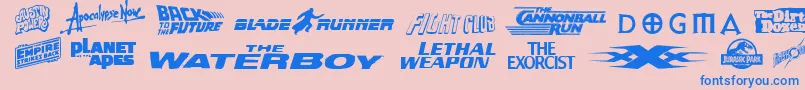 Weitere Informationen zur Moviegallery-Schriftart Moviegallery-Schriftart – Blaue Schriften auf rosa Hintergrund