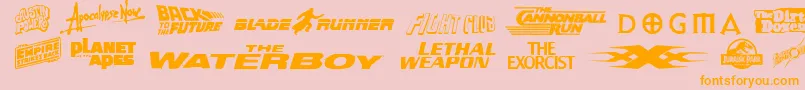 Moviegallery-Schriftart – Orangefarbene Schriften auf rosa Hintergrund