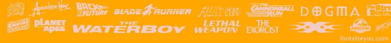 Moviegallery-Schriftart – Rosa Schriften auf orangefarbenem Hintergrund